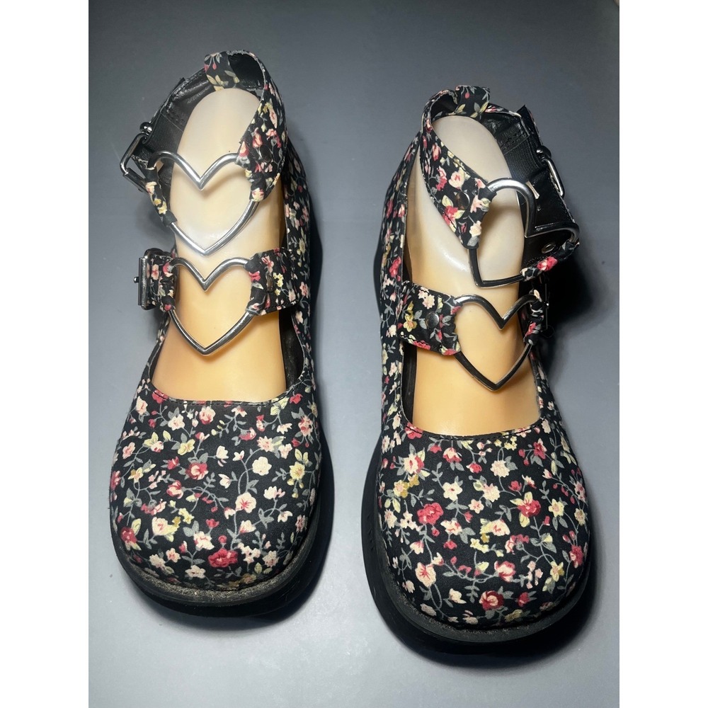 Demonia Sprite-02 Womens 9 Floral Heart Platform Mary Jane Goth Shoe Black Multi - Picture 2 of 11